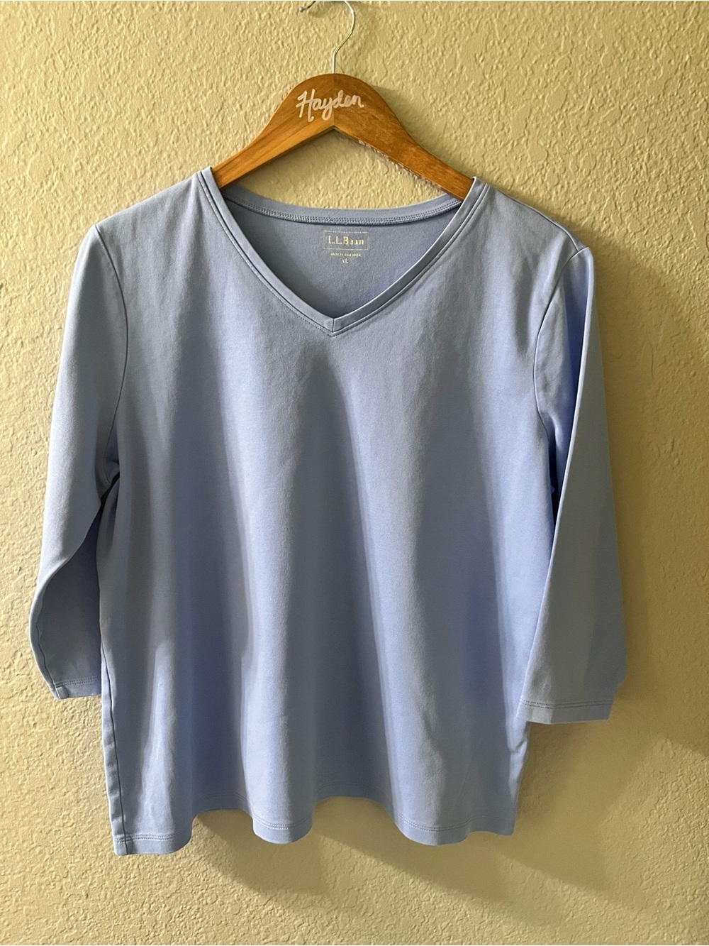 L.L. Bean Light Blue V-Neck Long Sleeve Tee